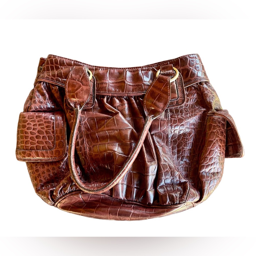 Michael Rome Designs Brown Crocodile-Embossed Satchel Made in Italy